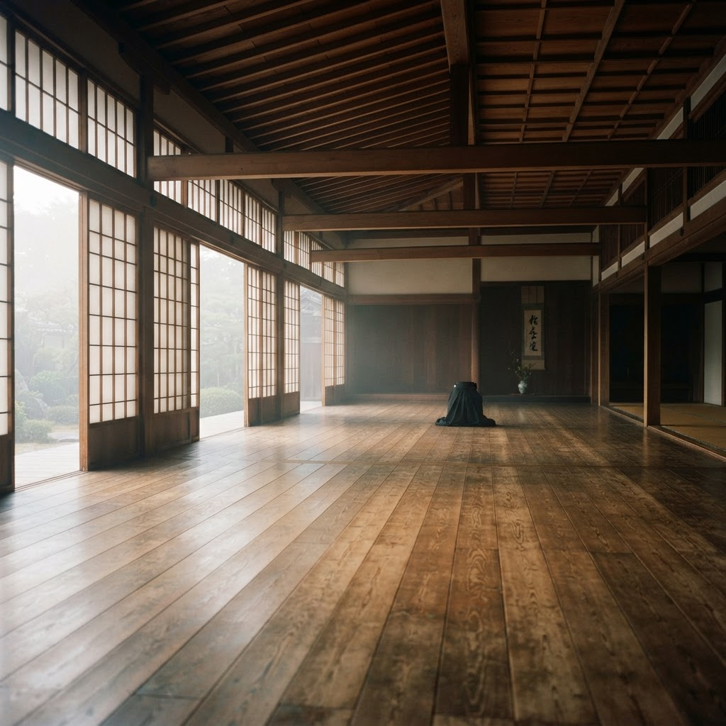 Dojo japonais traditionnel au lever du jour